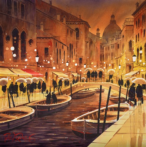 Shoppers, Venice by Peter J Rodgers - Original Painting on Paper